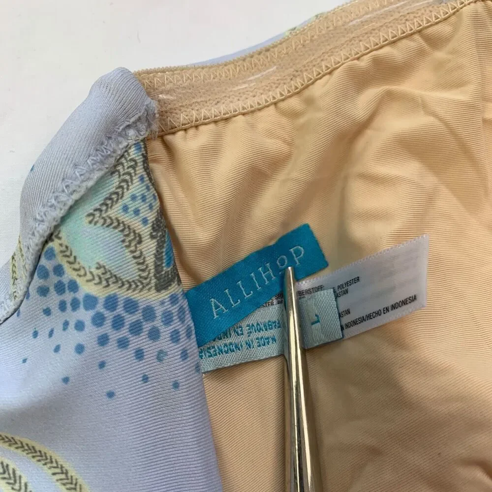 Anthropologie Allihop Floral Twisted Bandeau Bikini Top Halter Strap Large Blue